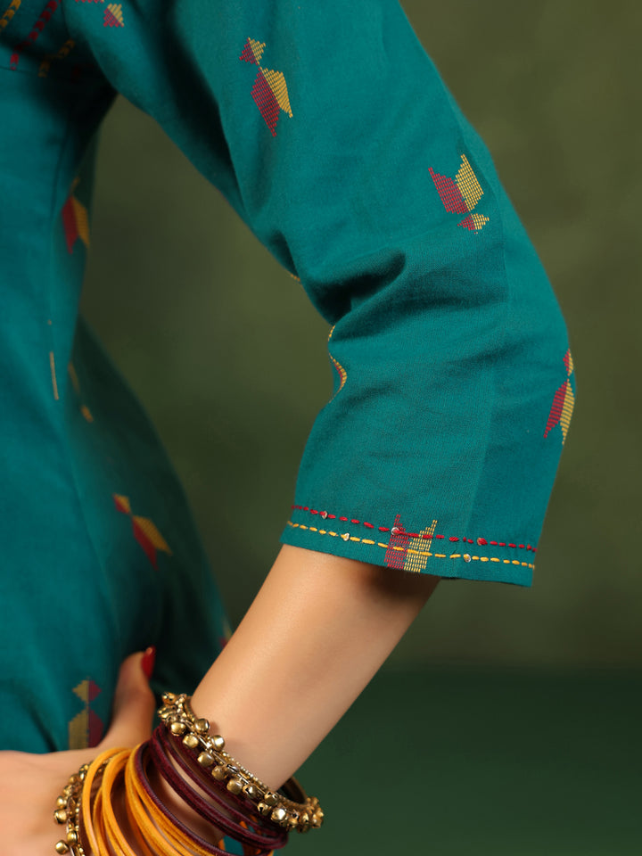 Kalam - Teal Green Handloom suit set
