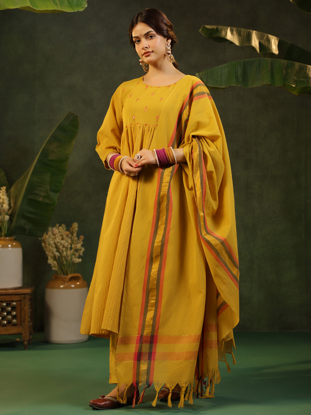 Peetika - Yellow Handloom suit set