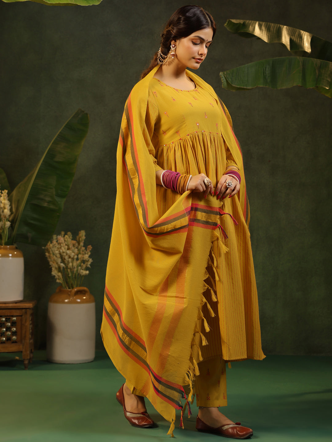 Peetika - Yellow Handloom suit set