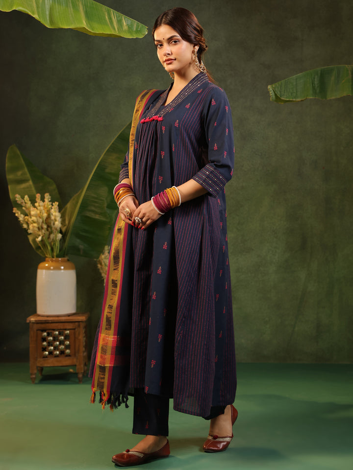 Indrani - Deep Blue Handloom suit set