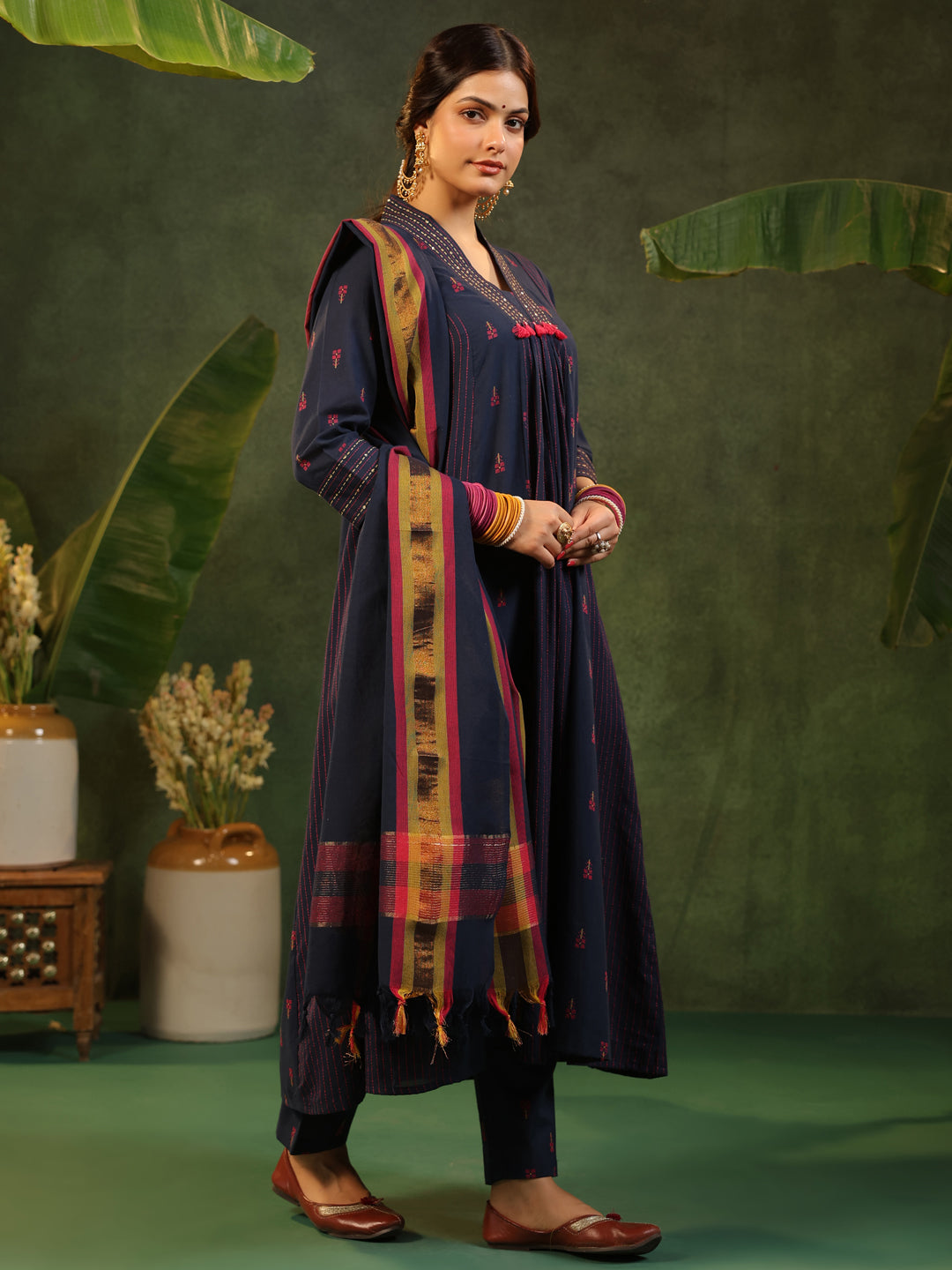 Indrani - Deep Blue Handloom suit set