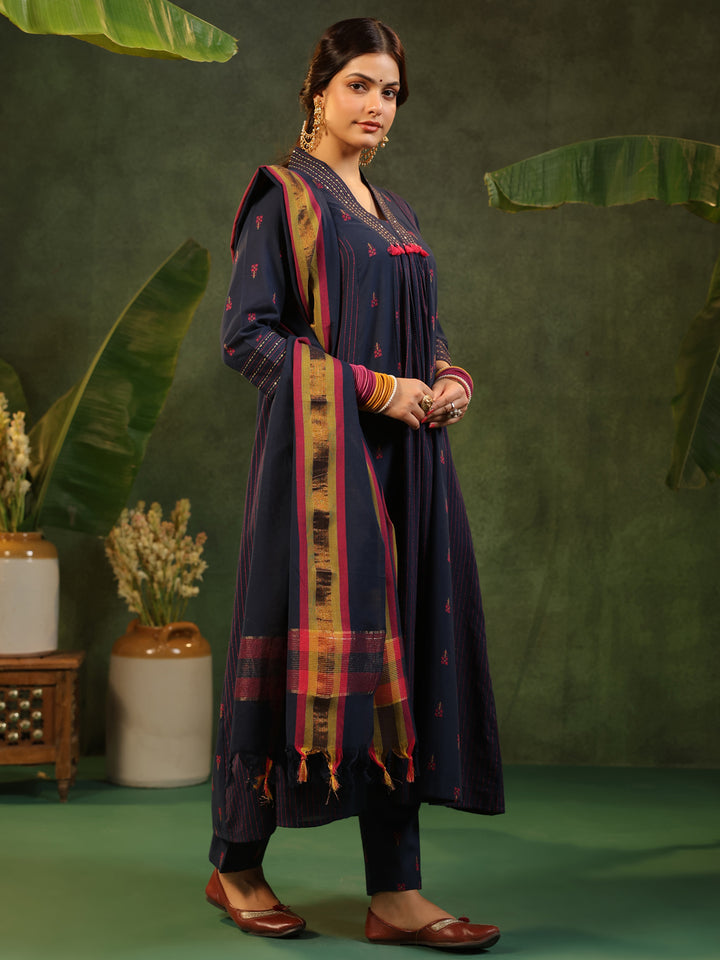 Indrani - Deep Blue Handloom suit set