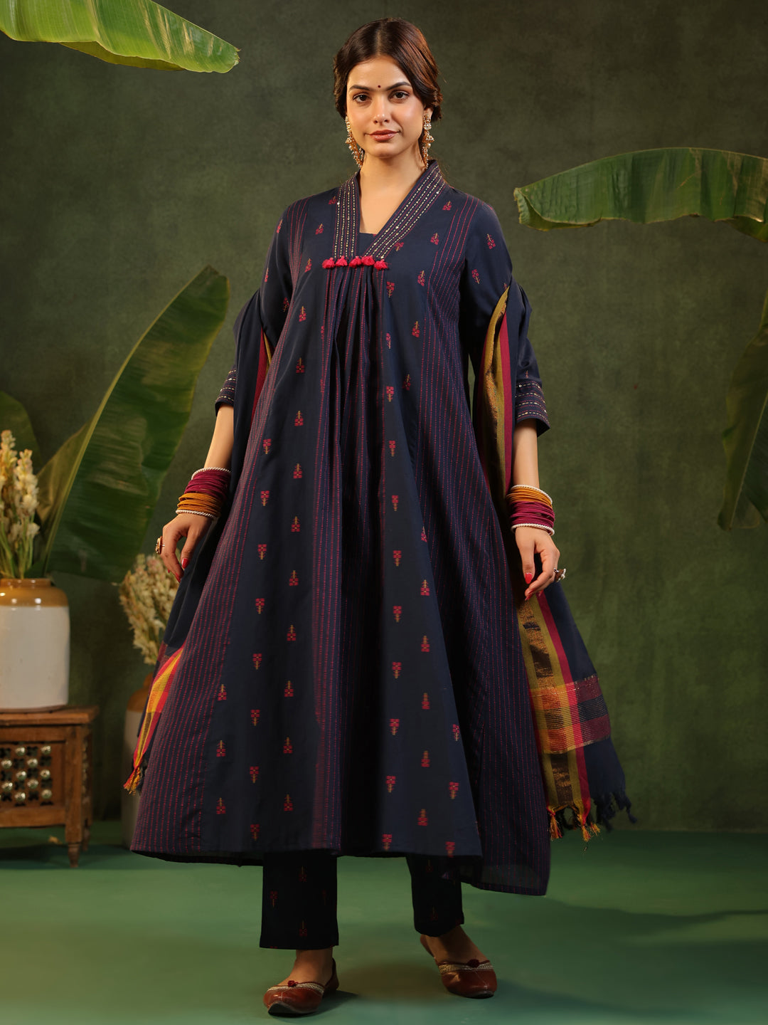 Indrani - Deep Blue Handloom suit set