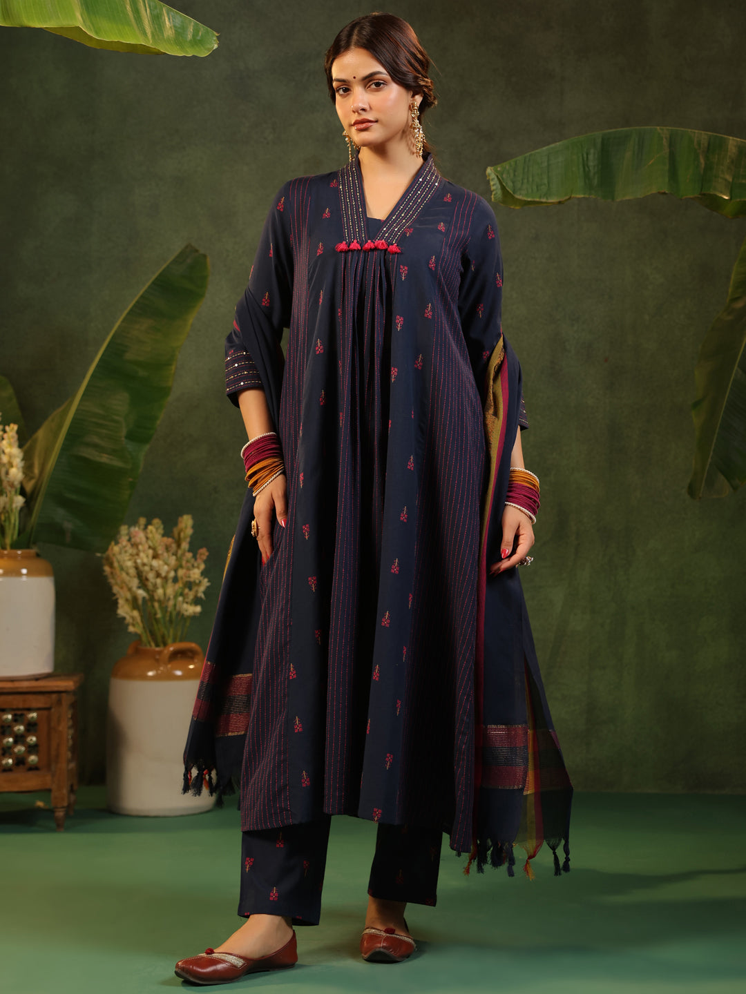 Indrani - Deep Blue Handloom suit set