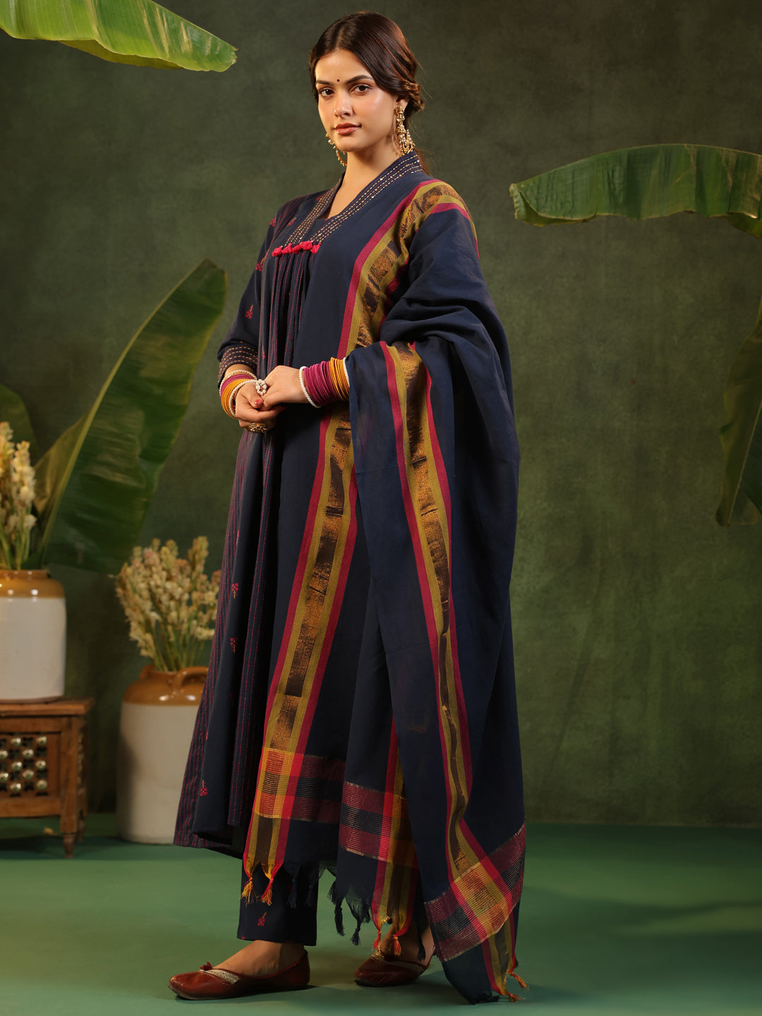 Indrani - Deep Blue Handloom suit set