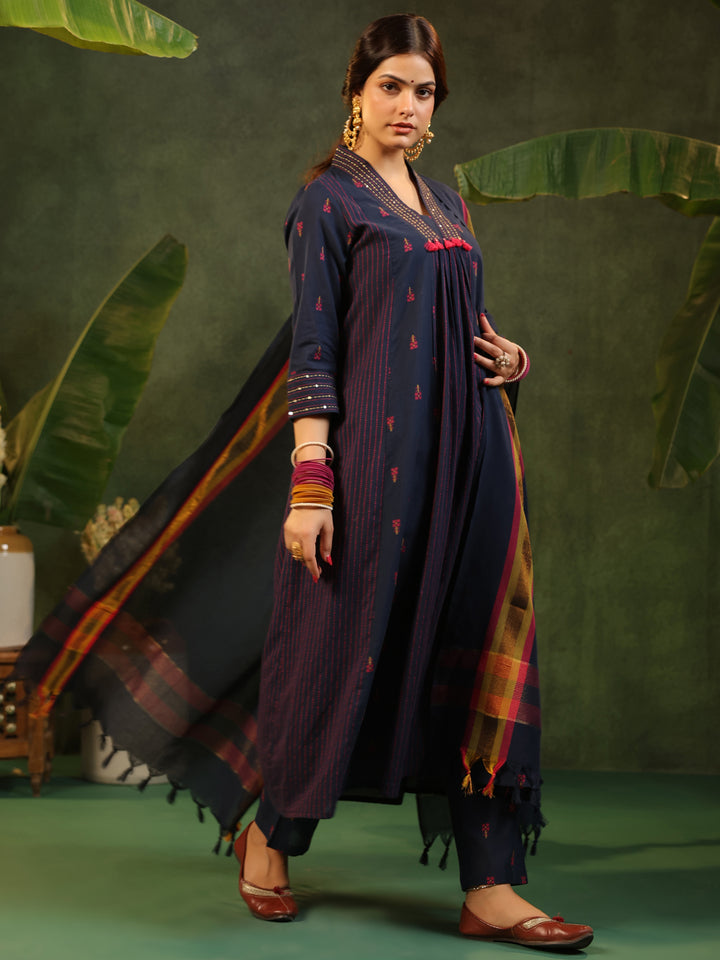 Indrani - Deep Blue Handloom suit set