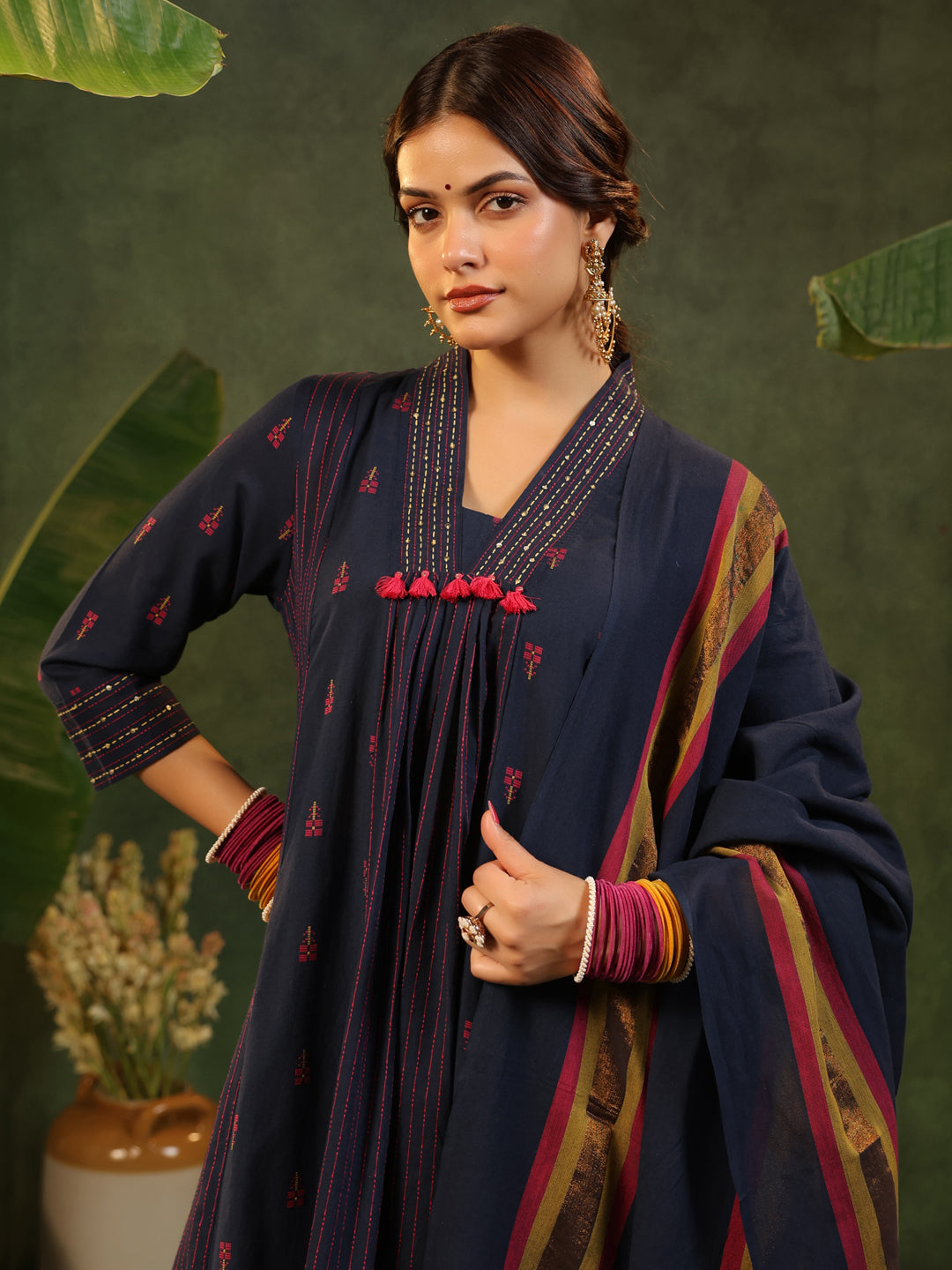 Indrani - Deep Blue Handloom suit set