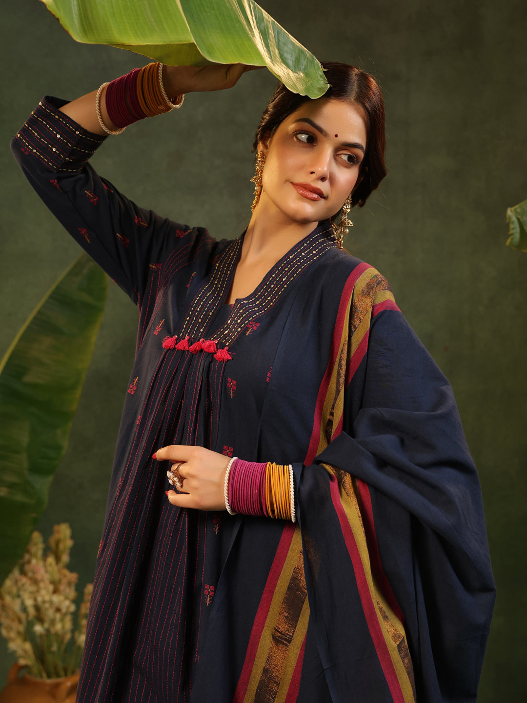 Indrani - Deep Blue Handloom suit set