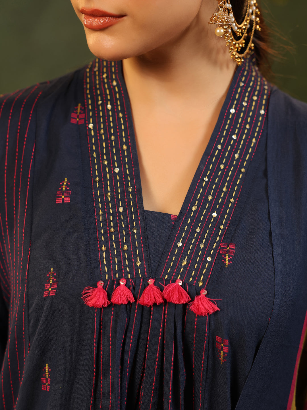 Indrani - Deep Blue Handloom suit set