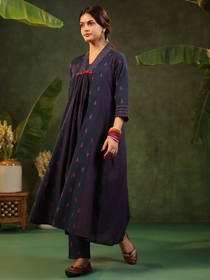 Indrani - Deep Blue Handloom suit set