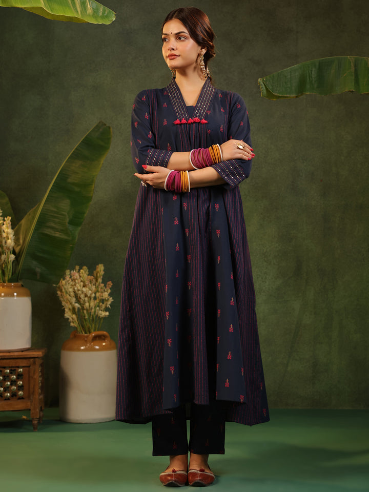 Indrani - Deep Blue Handloom suit set