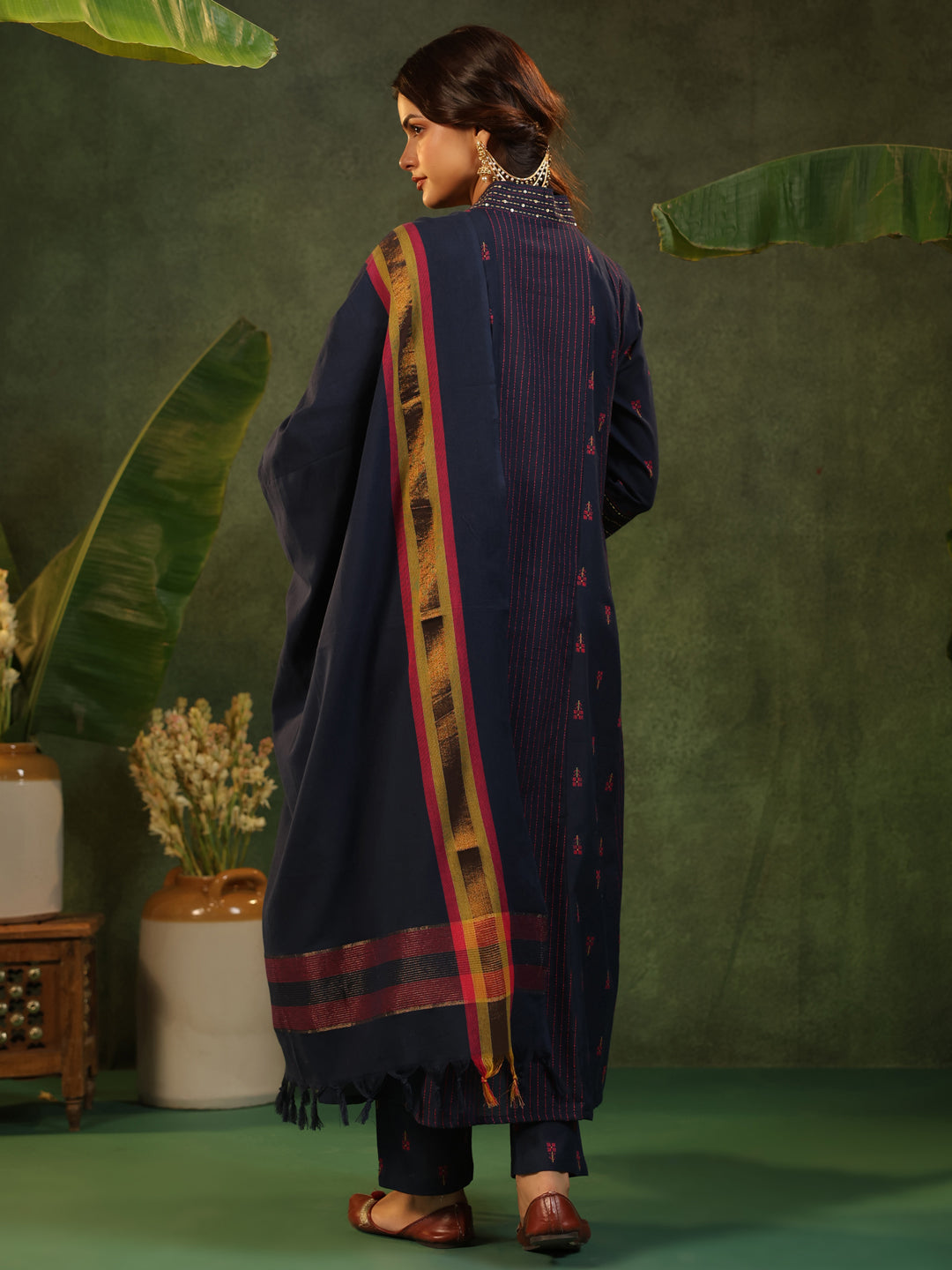 Indrani - Deep Blue Handloom suit set