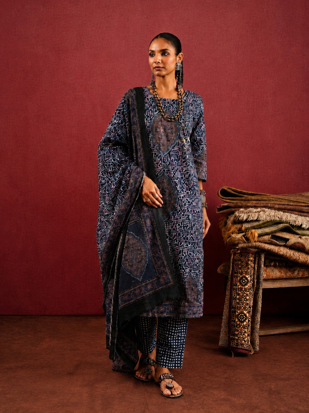 Neelkanth Ajrakh Suit Set